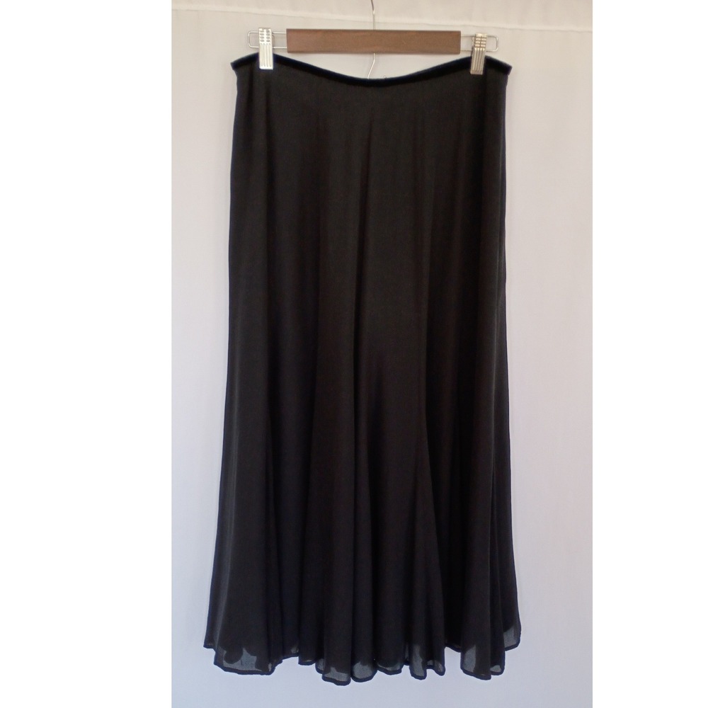 Lauren Ralph Lauren Black 100% Silk Maxi Skirt Velvet Trim Size 10 Formal A-Line - Picture 6 of 7